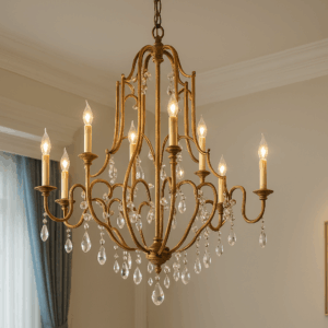 MarvelleTM Vintage Iron & Crystal High Ceiling Chandelier