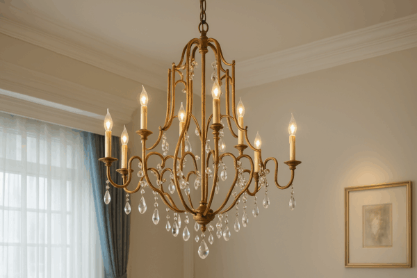 MarvelleTM Vintage Iron & Crystal High Ceiling Chandelier