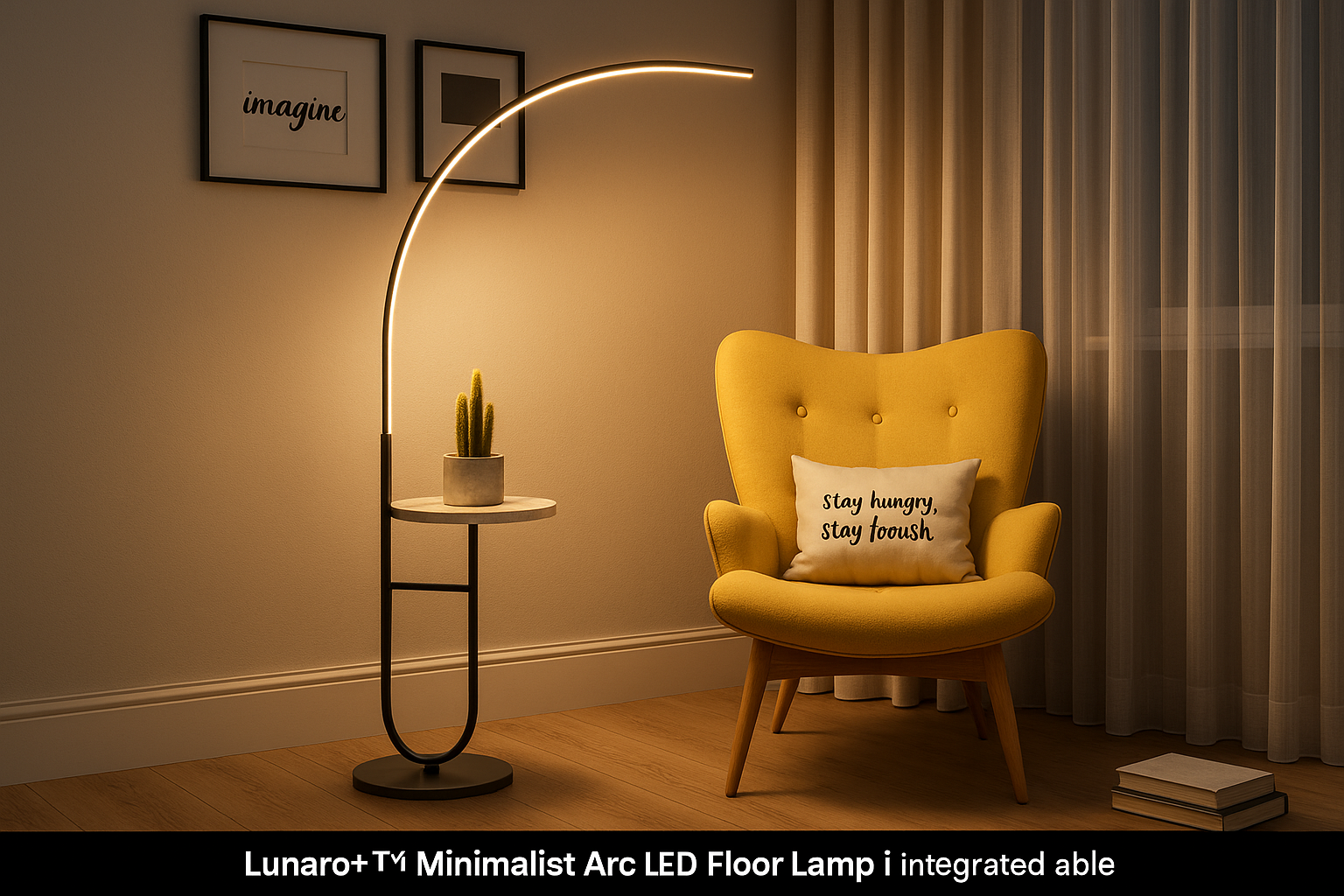 Lunaro+™ Minimalist Arc LED Floor Lamp with Integrated Table  - Bild 4