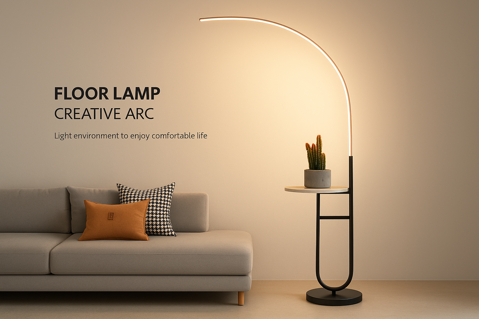 Lunaro+™ Minimalist Arc LED Floor Lamp with Integrated Table  - Bild 3