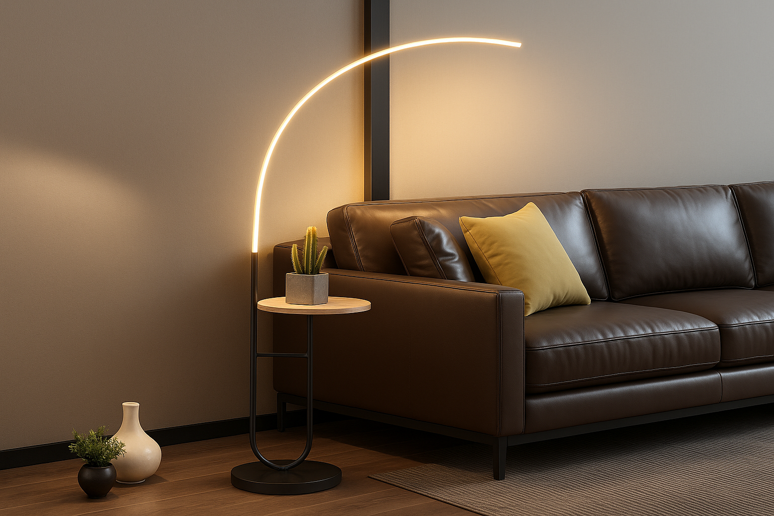 Lunaro+™ Minimalist Arc LED Floor Lamp with Integrated Table  - Bild 2